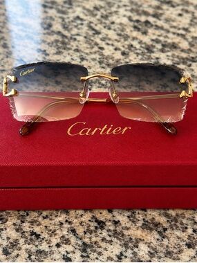 Cartier Women's Gold Rimless Gradient Brown Sunglasses